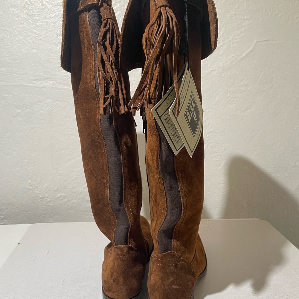 NWT Womens Frye Brown Suede Molly Tassel Over the Knee Boots  7.5 Excellent - Picture 7 of 9